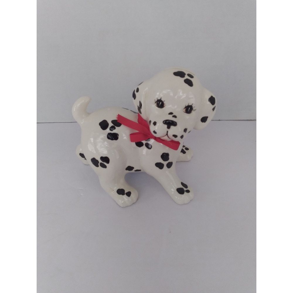 Vintage Ceramic Dalmatian Puppy Figurine with Red Bow Home Decor‎ Collectible